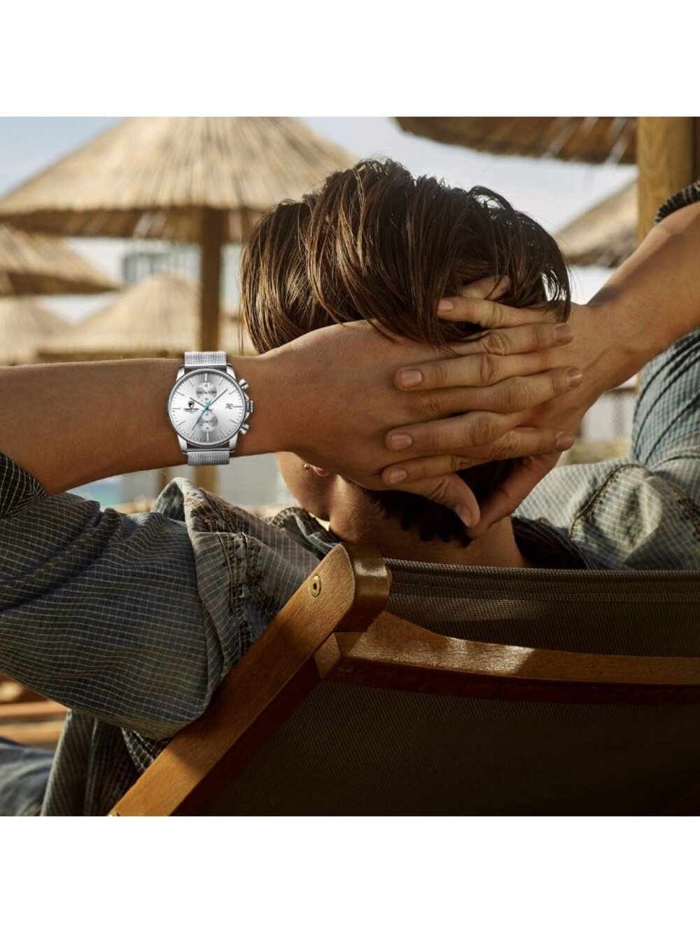 Sleek Minimalist Men's Watch - Waterproof Quartz Analog Chronograph with Mesh - Picture 8 of 9